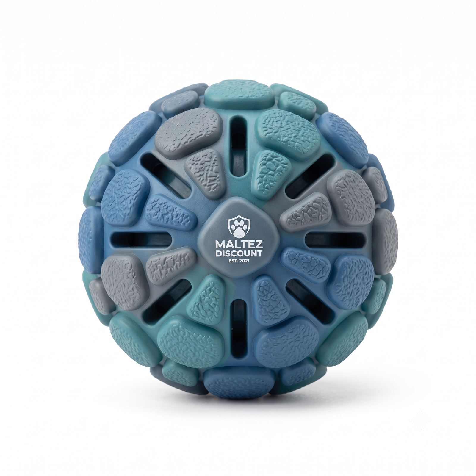 Maltez Discount Interactive Treat Dispensing Dog Chew Ball - Blue/Grey