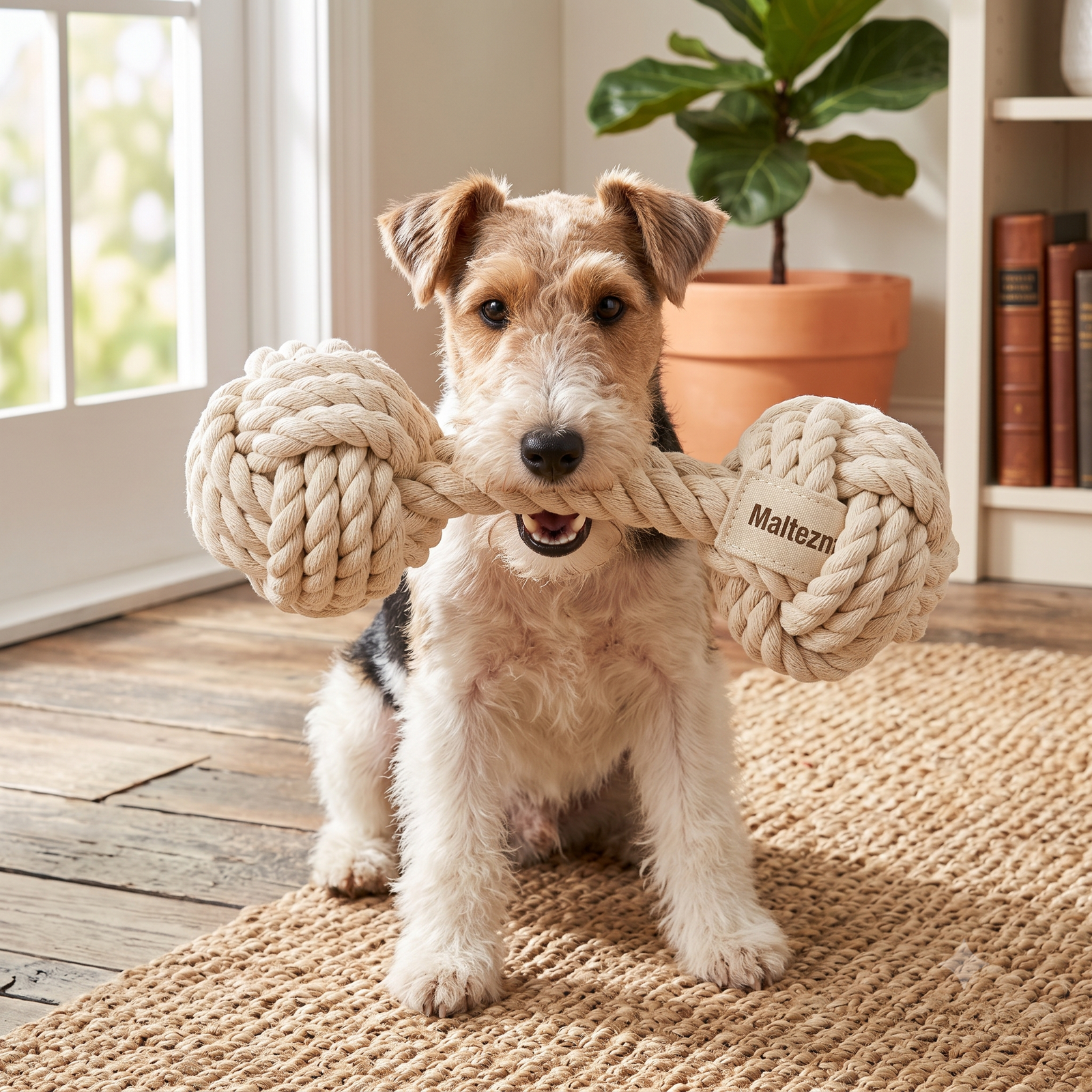 Maltez Discount Heavy-Duty Natural Cotton Rope Bone Dog Toy - Beige - Image 4
