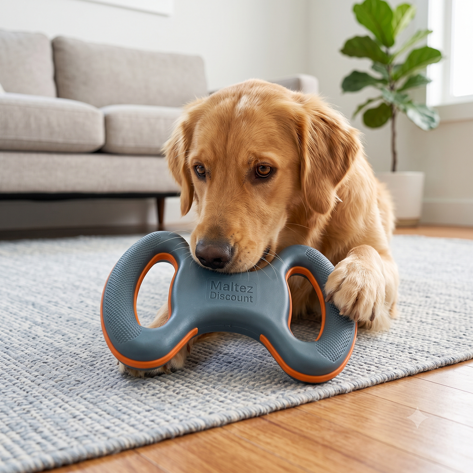 Maltez Discount Heavy-Duty Dual-Handle Rubber Tug Dog Chew Toy - Grey/Orange - Image 4